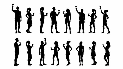 Fototapeta premium Black vector illustration of a men and women meeting on business lunch