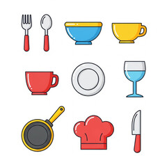 Food & Kitchen Icon Set &ndash; Cute Flat Vector