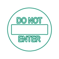 Green neon do not enter sign with rectangular block isolated on transparent background