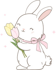 Cute Bunny holding Tulip flowers Illustration