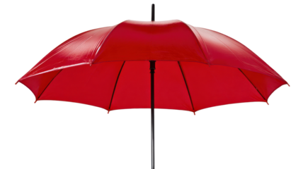 Red umbrella opening, protecting from rain, weather, and providing safety in business or finance
