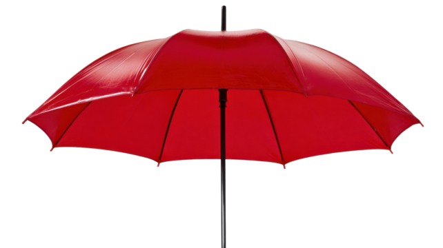 Red umbrella opening, protecting from rain, weather, and providing safety in business or finance