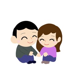 座って手をつなぐカップル