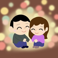 カップルがイルミネーションの中で寄り添う 