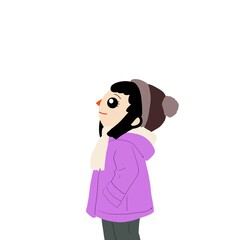 冬に空を見上げる女性