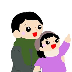 空を指さす子供/親子