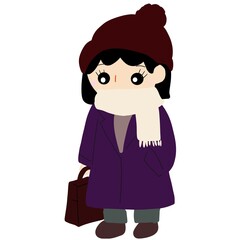 冬に防寒コーディネートで出かける女性