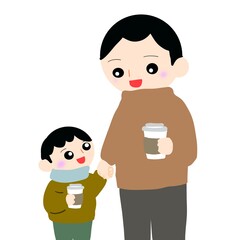 親子で紙コップを持っている様子