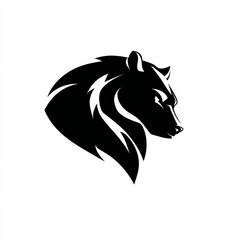 A stylized black bear profile illustration against a stark, clean background