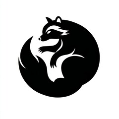 Obraz premium A unique and elegant illustration of a raccoon curled in a circle, created in a minimalist style. The artwork features a bold black silhouette against a clean background.