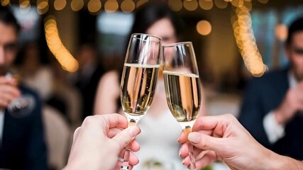 Celebrating special occasion cinematic champagne toast with friends dynamic footage filled with joy happiness at banquet gathering event