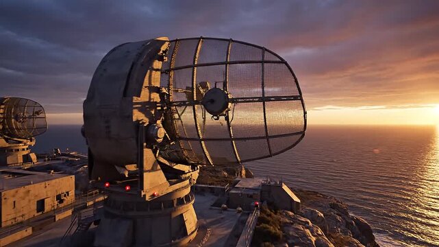 Aerial defense radar scans the horizon for unauthorized aircraft signals.