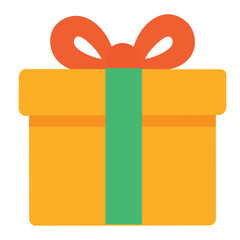 Red and yellow gift box with green ribbon, great for festive, cheerful, or holiday-themed visual compositions.