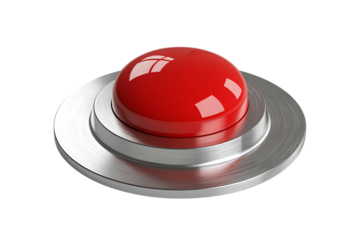 Red button isolated on transparent background - concept for action