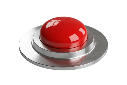 Red button isolated on transparent background - concept for action