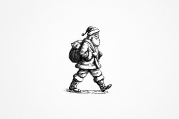 Obraz premium A festive illustration of a walking Santa Claus carrying a bag of gifts. The drawing captures the spirit of Christmas, symbolizing joy and generosity