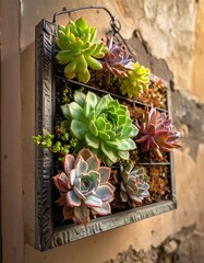 Succulent planter hanging on wall
