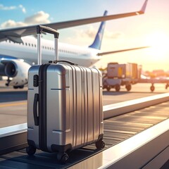 Suitcase on airport conveyor belt