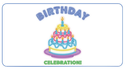 Festive Birthday Cake Illustration with Celebration Text for Party Invitations
