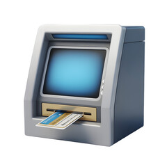 Automated Teller Machine with inserted credit card on a black background.