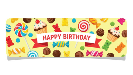 Colorful Happy Birthday Candy Banner Illustration with Sweets and Treats