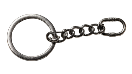 Metal keychain with keyring and chain links, perfect accessory for holding keys, transparent background element