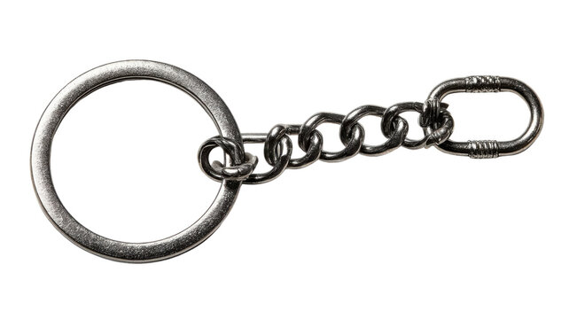 Metal keychain with keyring and chain links, perfect accessory for holding keys, transparent background element