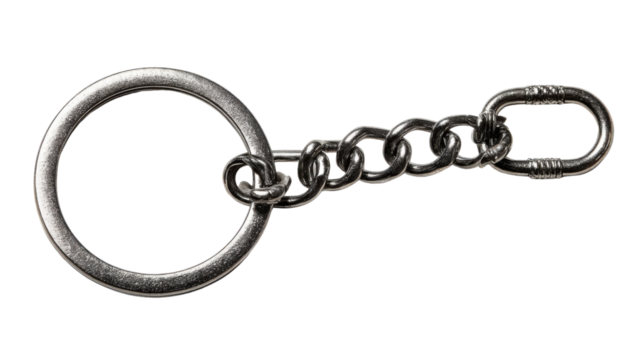 Metal keychain with keyring and chain links, perfect accessory for holding keys, transparent background element
