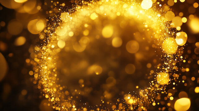 Abstract golden bokeh lights and sparkling particles forming a glowing swirl