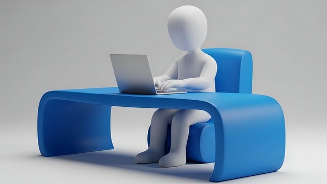 Modern 3D Figure Doing Computer Work