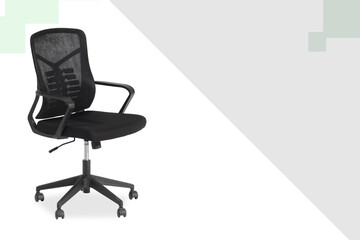  Chair front view for Home Office Use Contemporary Study black Chair with Breathable Perforated Adjustable Task Chair with Padded Seat and Arm Support white Design background.