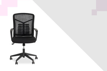 Chair front view for Home Office Use Contemporary Study black Chair with Breathable Perforated Design Adjustable Task Chair with Padded Seat and Arm Support white design background.