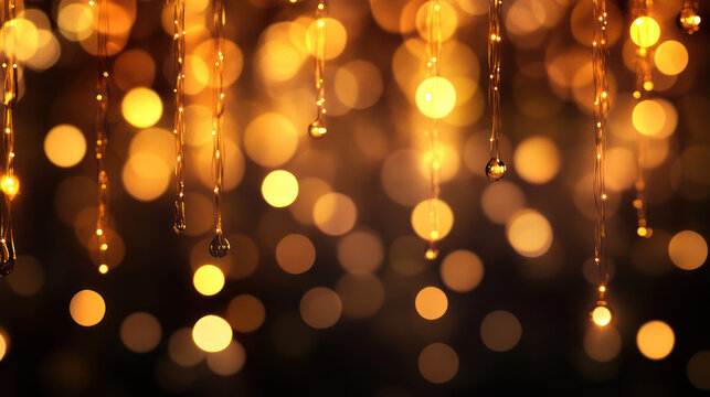 Abstract golden bokeh lights background with glowing orbs and streaks