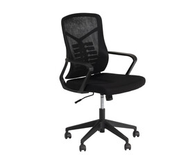 Chair side view for Home Office Use Contemporary Study modern chair black Chair with Breathable Perforated Design Adjustable Task Chair with Padded Seat and Arm Support white background