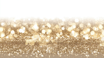Abstract shimmering gold glitter bokeh background with white space