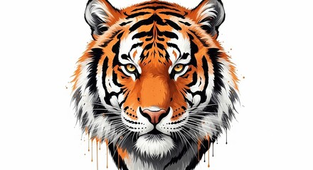 Majestic Tiger Face Close Up Vibrant Orange and Black Stripes Detailed Portrait.
