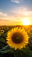 Sunflower field at sunset