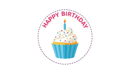 Delightful Birthday Cupcake Illustration with Festive Sprinkles and a Cheerful Candle