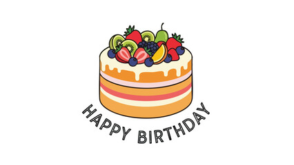 Colorful Birthday Cake Illustration with Fresh Fruits