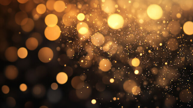 Golden bokeh lights and particles abstract background