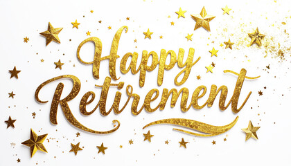 Elegant happy retirement golden art with stars and glitter. AI