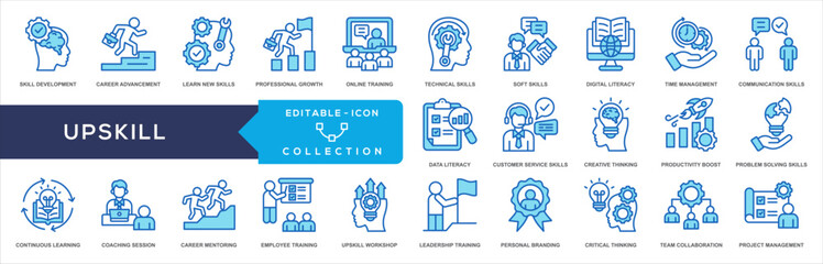 Upskills Icon Set Collection. Business Presentation, skill development, career advancement, learning skills, professional growth