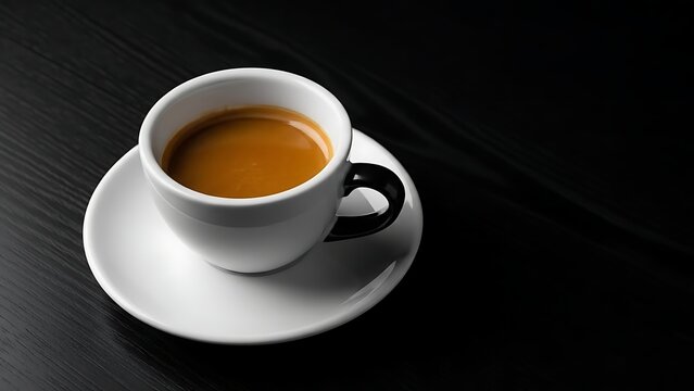 Close up of a single shot of espresso in a white cup and saucer - Powered by Adobe