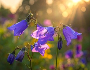 Sunlight on purple wildflowers