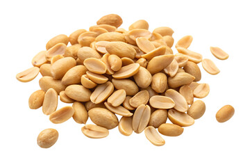 Pile of peeled peanuts isolated on white background