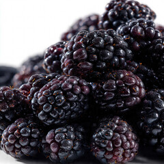 A fresh stack of ripe blackberries piled together on a clean surface, showcasing rich dark tones, juicy texture, and natural detail. Perfect for food, nutrition, and organic fruit concepts.