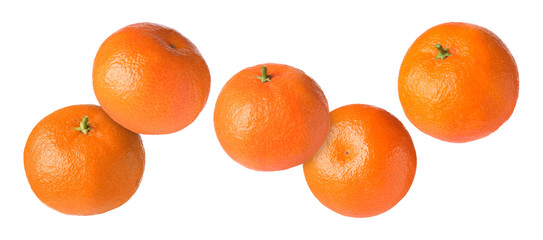 Fresh tangerines falling on white background. Citrus fruit
