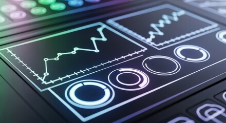 Office Desk with Financial Data Visualizations on Computer Screens
