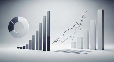 Black and White Graphs, Pie Chart, and Line Chart on a Digital Screen