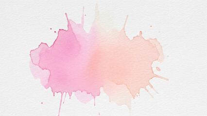 Watercolor stain, pink and peach blot on white paper